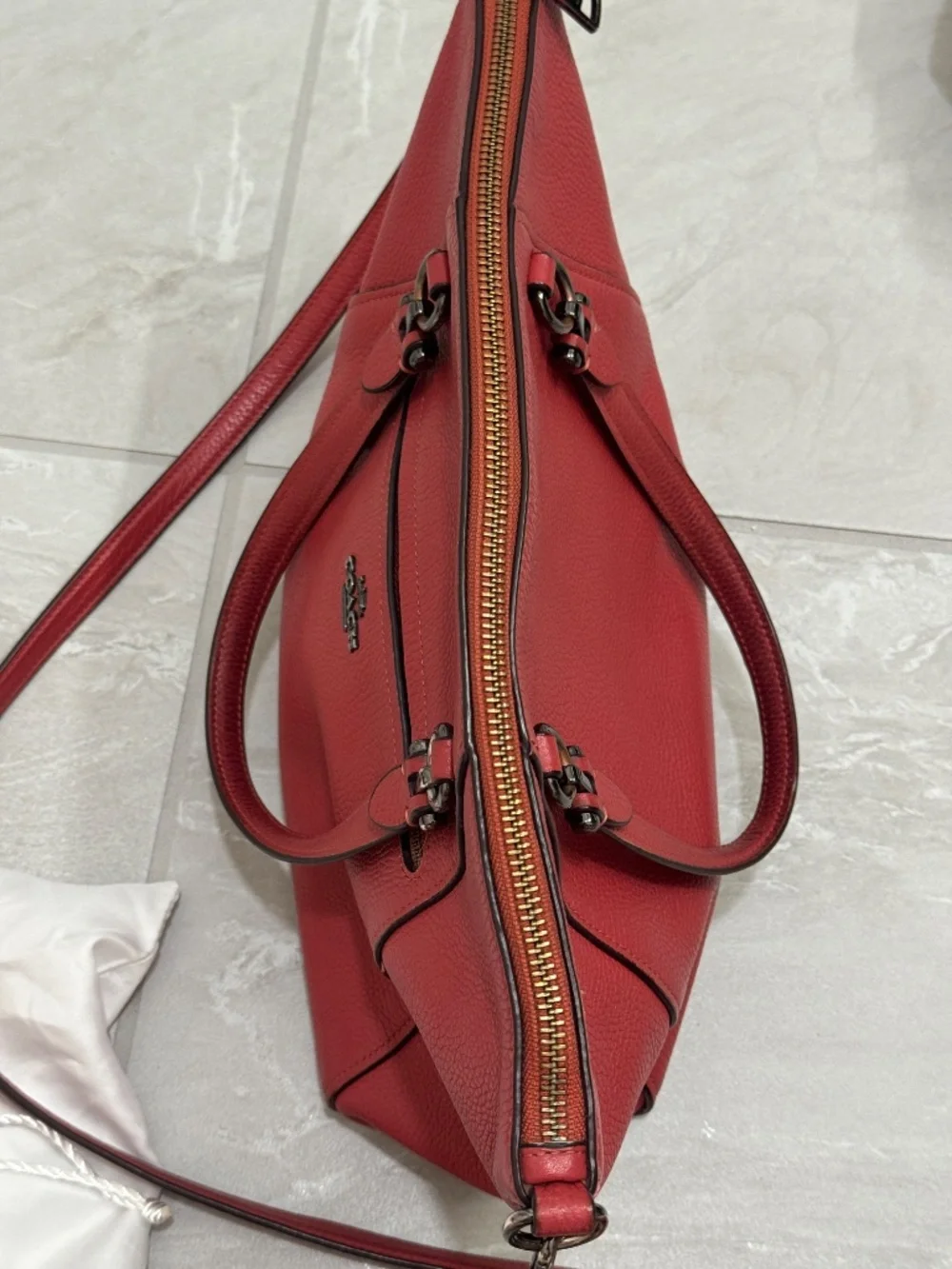 Coach Orange Red Pebbled Leather Prairie Satchel Crossbody Bag with Dust Bag - Picture 5 of 14